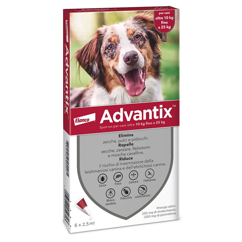 Advantix Spot-on Antiparassitario Per Cani da 10 Kg a 25 Kg, soluzione da 6 pipette